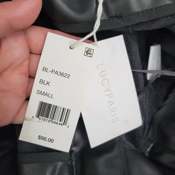 NWT Lucy Paris Faux Leather Paperbag-Waist Pants in Black - Picture 11 of 13